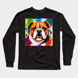 British Bulldog Splash Art Style Portrait Long Sleeve T-Shirt